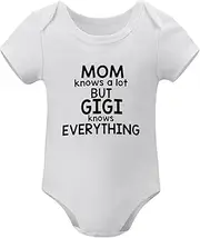 [WOOYONGING] Mom Knows A Lot But Gigi Knows Everything Newborn Outfit Girl Short Sleeve Girls Onesie White Baby Boy Onsies12-18