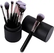 12 Pcs Beauty Professional Makeup Brushes, Foundation Eye Shadow Eyebrow Blush Brushes Make Up Brush Kit Synthetic Bristles with Storage Gift Box, Black Travel PU Cylinder Makeup Brush Set