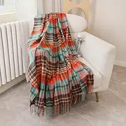 Temminc Pure Wool Blanket - Soft Lightweight Breathable Blanket Large 55x83 inches, 1.5 lbs, Wool Fringed Knee Throw Blanket for Couch Bed Outdoor Travel,Tartan-Red Pinstripe