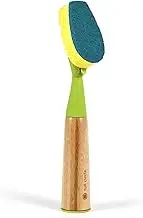 Full Circle Suds Up Soap Dispensing Dish Sponge with Bamboo Handle | Replaceable Head | Plant-Based Sponge | Ideal for Scrubbing Pots, Pans, Dishes, Silverware, & Kitchen Sinks | Easy Soap Dispensing