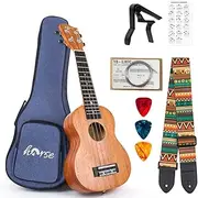 Ukulele Mahogany Ukelele Ukele for Professional Player Beginners Uke Starter Kit with Carring Gig Bag Strap Strings Capo Picks (21 Inch Soprano)