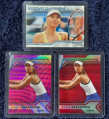 (3) Goodwin Champions 2023 Maria Sharapova Cards - #82, #P8 Red & Pink Wave