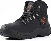 [Clitenk] Steel Toe Boots for Men Oil Full Grain Cowhide Leather Waterproof Work Boots for Men, Non Slip Industrial and Construction Mens Work Boots Black