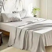Wake In Cloud - 100% Bamboo Sheets, Ultra Soft Sheet Set Bedding for Hot Sleepers, Deep Pocket, 4 Pieces, Silver Grey, King Size