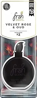 FRSH Scents FR1355 Velvet Rose & Oud Luxury Card Air Freshener – Lifespan of up to 30 Days – Ideal for rear-view mirrors and hanging handles – Twin Pack