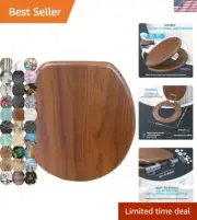 Elegant Mahogany Soft Close Toilet Seat with Four-Sided Design, Round Shape