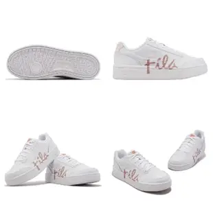 【FILA】休閒鞋 Court LUX Premium 白 粉紅 男女鞋 小白鞋 皮革 草寫 微厚底 斐樂(4C304X116)