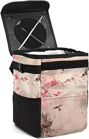 Car Trash Can with Lid,Bag Hanging Storage Pockets Leak-Proof,Portable Garbage Bin,Cherry Lake Bird Flower