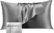 LINENOVA 100% Mulberry Silk Pillowcase for Hair and Skin, Both Sides 22 Momme Silk Queen Pillow Cover, Smooth Breathable Charcoal Pillow Case with Hidden Zipper, Gifts for Women 1 Pack(50 * 75cm)
