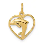 14K Yellow Gold Dolphin In Heart Charm