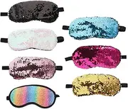 MOLUCKFU 7Pcs Sequin Sleeping Eye Mask Comfortable Nap Blindfold for Travel Pyjama Party Prop Light Blocking Eye Covers Multi Color Sequin Design for Better Sleep Quality