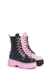 [Current Mood] Devil Games Mismatched Combat Boots - Black/Pink