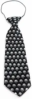 [Zasel] Kids Boys Black & White Patterned Elastic Neck Tie - Skulls Black and White