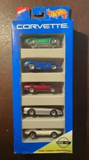 Hot Wheels CORVETTE 5 Car Gift Pack 1995 #15070 clear plastic sharp corners