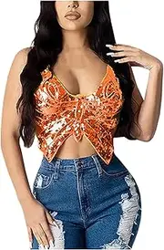 [Generic] Sleep Women Dance Vest Sequin Outfits Top Bandage Belly Crop Tank Women's Bra Costume Sparkly Compression Slimming Shirts for Women