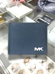 Michael Kors Rivington Men Leather Billfold Card Wallet with Passcase Navy