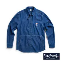 在飛比找momo購物網優惠-【EDWIN】江戶勝 男裝 輕便牛仔長袖襯衫式外套(酵洗藍)