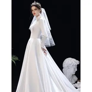 白色氣質新娘結婚迎賓禮服緞面