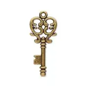 2 Antiqued Brass Pewter 30x14mm Skeleton Key Steampunk Victorian Pendants Drops2