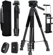 K&F Concept 68'' Camera Tripod Lightweight DSLR Tripod w/ Phone Holder Bluetooth