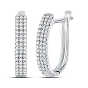 14kt White Gold Round Diamond Triple Row Hoop Earrings 1/4 Cttw