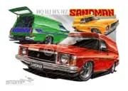 HOLDEN SANDMAN HQ PANEL VAN COMPILATION RED A2 FRAMED PRINT (HC16A)