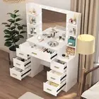 Makeup Vanity Desk with Mirror and Lights,Vanity Table with 7 Drawers & Shelves