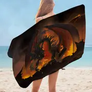 Scary Fantasy Art Volcano Fireball Dragon Microfiber Beach Towel