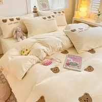 在飛比找蝦皮購物優惠-可愛小熊毛巾繡牛奶絨床包組 單人床組 法蘭絨床單 冬季兒童床
