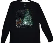 Christmas Reindeer & Tree Snow Rhinestone shirt XS S M L XL XXL 1X 2X 3X 4X 5X