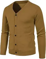 [ORDOBO] Men's Cardigan Sweater - Autumn Winter Men V-Neck Sweater Jacket Knitted Slim Solid Color Casual Cardigan Long