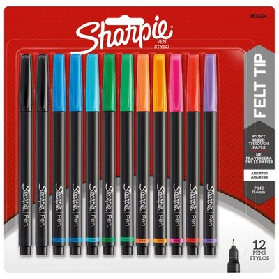 Sharpie Pens, Fine Point, 0.4 mm, Black Barrels, Assorted Ink Colors, Pack Of 1