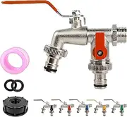 Universal Stainless Steel Double Outlet Garden Water Faucet, Outdoor Water Faucet Valve with Double Outlet, 1/2 * 3/4 * 3/4 Hose Splitter 2 Way Heavy Duty, for Garden Hose (Red)