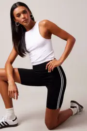 Black Bike Shorts Seamless Side Stripe - Size XXS, Women's Bottom