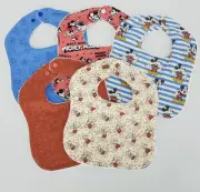 Baby Bibs Mickey Mouse Mixed Prints 5 x Pack 100% Cotton Handmade New
