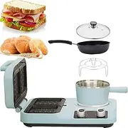 3-in-1 Breakfast Machine, 800W Home Sandwich Maker with 60 Minutes Timer and 2 Levels Heating, 1.3L Cooking Pot and Nonstick Frying Pan, Toastie Maker for Home, Kitchen, Restaurant