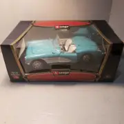 BBURAGO 1957 CHEVROLET CHEVY CORVETTE 1:18 SCALE White & Teal