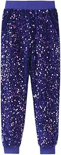 [WELAKEN] Girls Sequin Sweatpants Kid Sparkle Elastic Waist Dance Party Pants with Lining