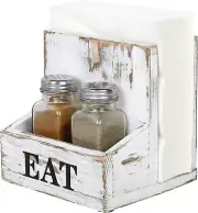 White Wood Napkin Holder and Salt & Pepper Bottle Shaker Set, Tissue Holder