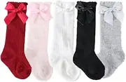 [Colorful Childhood] Sweet Bowknot Baby Girls Socks Infant Cotton Knee High Socks