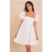 White Cotton Button Down Smock Dress, White