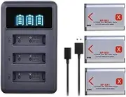 1860mAh NP-BX1 Npbx1 Battery+LED 3 Slots Charger Compatible for ZV-1F DSC-RX100 M6 M7 M5A M3 WX500 HX300 WX350 AS300 AS30V HX60(3Battery 1Charger)