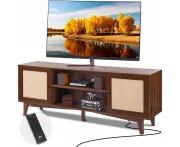 VEVOR Rattan TV Stand for 75" TV Boho TV Stand with Build-in Socket Walnut