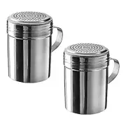 10 oz Stainless Steel Dredge with Handle (Pack of 2) New, Silver With Lid