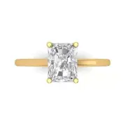 14K Yellow Gold Solitaire Anniversary Ring, 2 ct Emerald Cut Simulated Diamond