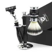 3 Edge Razor and Synthetic Brush Stand 3 PCS Shaving Set in Black For Men's