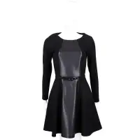 在飛比找Yahoo奇摩購物中心優惠-MAX MARA-MAX&CO 黑色仿皮拼接設計長袖洋裝(附