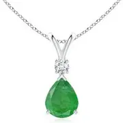 Emerald Teardrop Pendant with Diamond