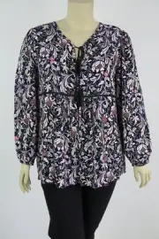 Mink Denim Ladies Long Sleeve Tie Neck Top sizes 16 18 20 Colour Floral Print