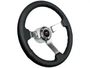 1953-57 Chevrolet 210 6-Bolt Black Leather Chrome Steering Wheel Kit, Two Ten (for: Chevrolet)